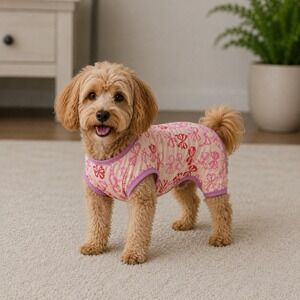 Yikeyo Pink Bow Print Dog Bodysuit Pajamas Size Large(Fits S-M) Pet Apparel NWT
